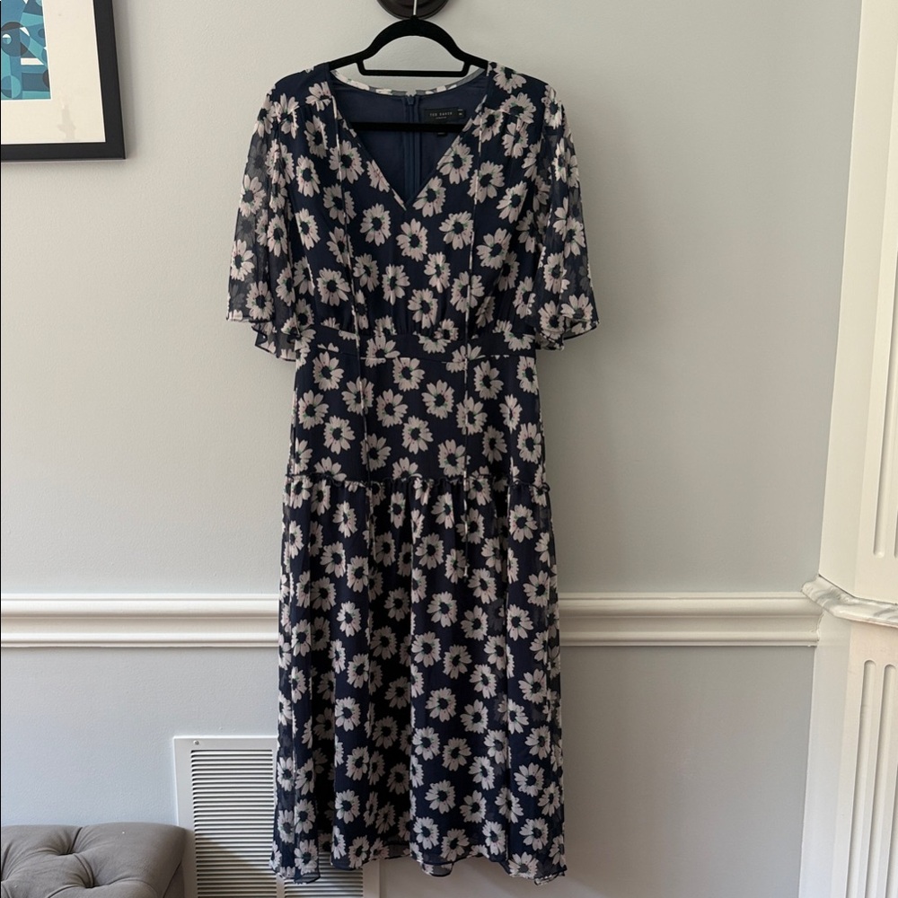 Ted Baker Navy Floral Midi Dress